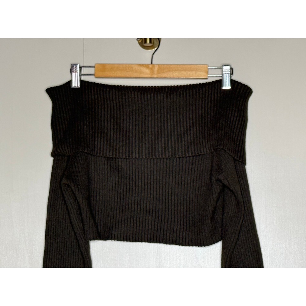 Fashion Nova Olive Brown Off Shoulder Cropped Sweater Top XL NWT - Picture 3 of 9